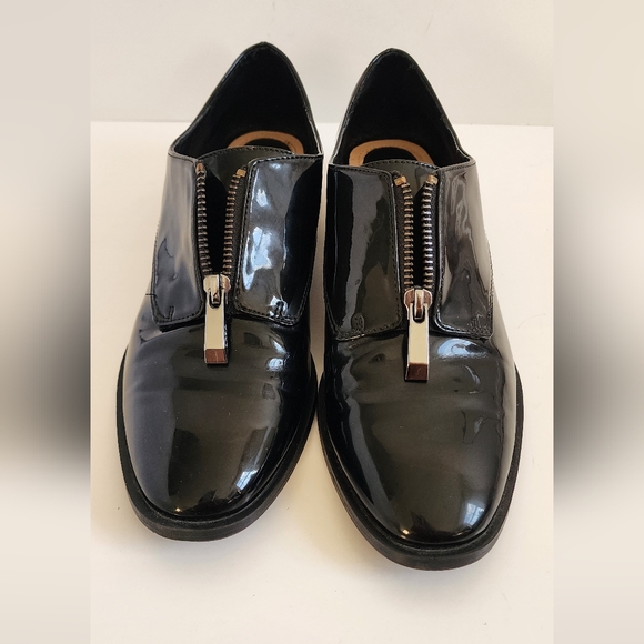 ZARA LOAFERS BLACK PATENT ZIP SHOES 38 7.5 - Picture 8 of 11